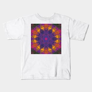 Mosaic Kaleidoscope Flower Purple Yellow and Pink Kids T-Shirt